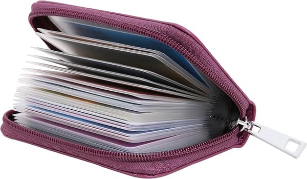 Lila Plånbok i Äkta Läder med Dragkedja och 26 Kortfack
