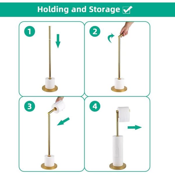 Fritstående toiletpapirholder i rustfrit stål, 5 ruller med kraftig base, rustbestandig, 15x56cm, guld