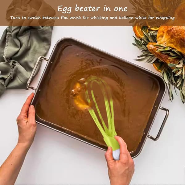 2 stk roterbare og sammenleggbare manuelle eggvisper, non-stick eggvisper, multifunksjonelle håndmiksere (grønn, gul)