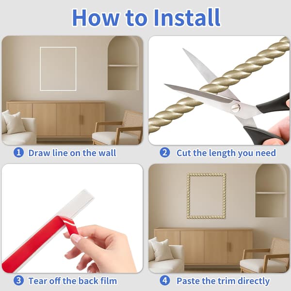 5M Decorative PVC Self-Adhesive Strip, Ceiling Decorative Wall Trim (10mm, Champagne Gold)