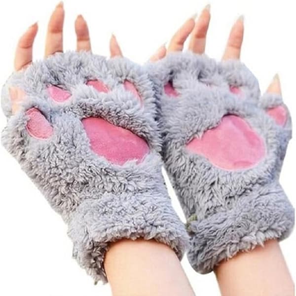 Kattass Björntass Fingerlösa Vinterplyschhandskar