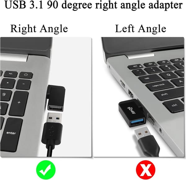 USB 3.1 90° kulmikas 10 Gbps USB 3.1 uros-naaras-adapteri, oikea A