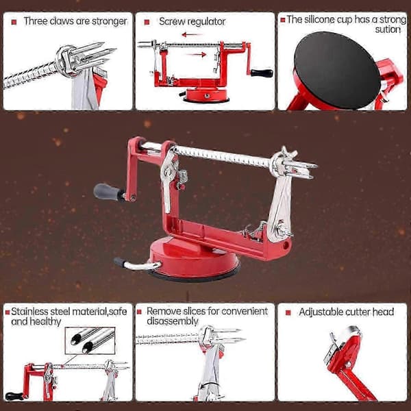 New Apple Peeler, Apple Peeler Slicer Corer 3-in-1 Function, Durable Stainless Steel Kitchen Peeler with Suction Cup