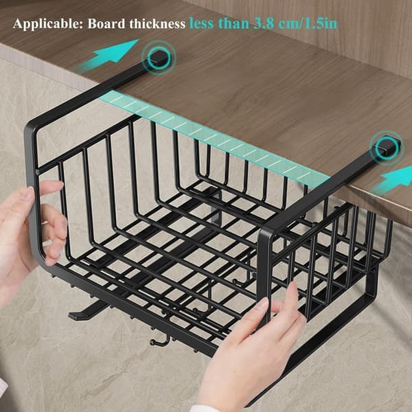 Hanging Wire Basket Cabinet Drill-Free Retractable Cabinet Door Storage White [Ho]