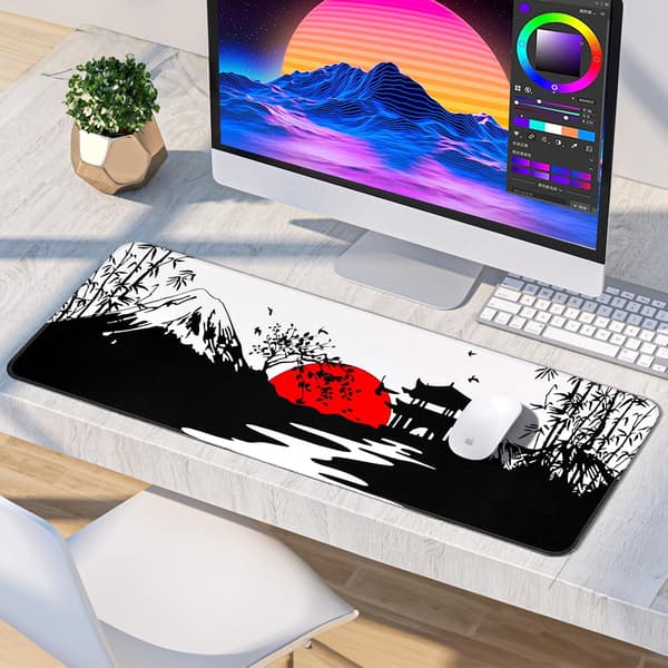 Gaming musematte, stor skrivebordsmatte (80 x 30 x 0,3 cm), vaskbar stor musematte, japansk musematte med sklisikker gummibase