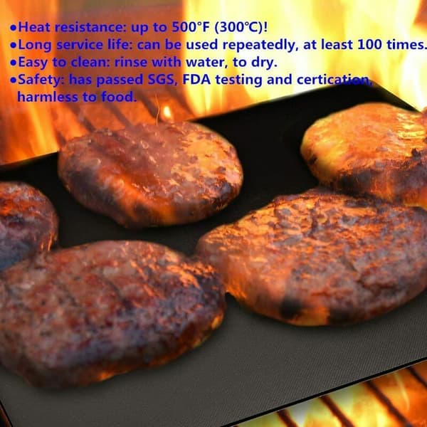 BBQ Grill Mat, Teflon Non-Stick Coating - Easy to Clean, Reusable, Durable, Heat Resistant, BBQ Sheet for Grilling (6-Pack)