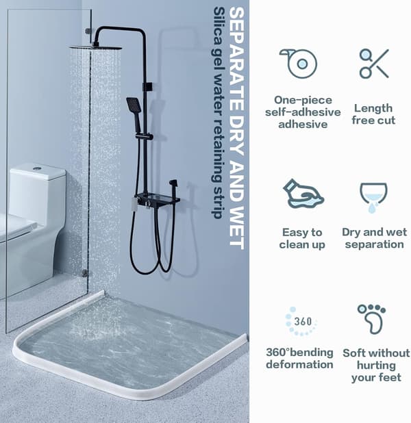 Den 100 cm sammenleggbare dusjbarrieren og vannretensjonssystemet holder