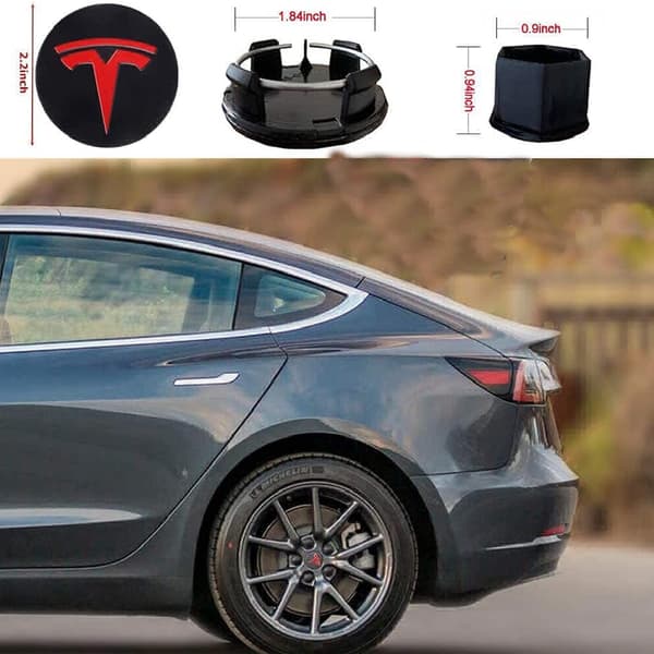 4 stk Aero Navkapselsett, Model 3 Hjulmutterdeksel, Navkapselsett med Tesla-logo, Mutterdeksel for Tesla Model 3 Model Y (Rød)