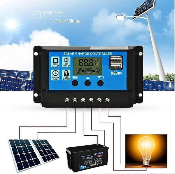 30A Solcelleladningsregulator, 12V/24V Solpanel Ladningsregulator, Timerindstilling PWM Auto Parameter - q37/YY