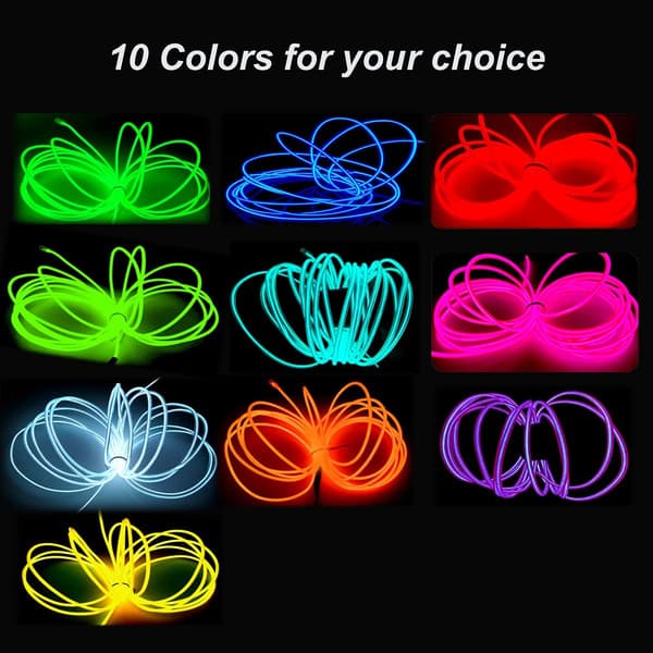 EL Wire Red, 5m Portable Battery Powered Neon Light Strip, 360° Adjustable Luminous Strips for Parties, Halloween and DIY Home Decor