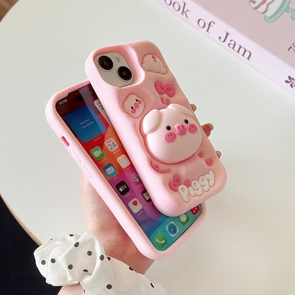 1 pc iPhone Case (Multiple Models) - Cute 3D Silicone Protective Case with a Fun Pig-Shaped Stand, Soft Drop-Resistant Material iphone16 iphone16 iphone16