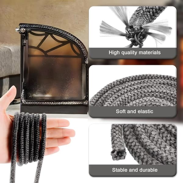 3 meter 10 mm flätad packning för eldstadsinsatser och kaminer, ersättningspackning i glasfiber, eldstadsinsatspackning för vedspisar
