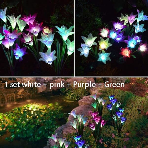 Udendørs solcellelamper til haven, 3-pak solcellelamper med blomster, LED-solcellelamper med farveskift