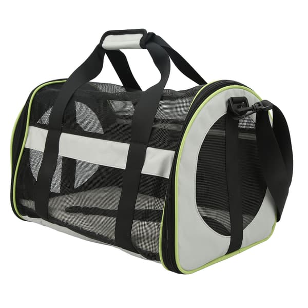 Pet Travel Carrier 600D Nylon Cat Dog Holder Foldable Carry Bag Adjustable Shoulder Strap Light Grey