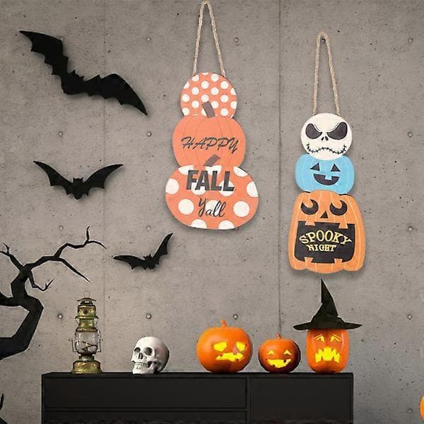 Halloween-dekoration til trædør, græskar-skilt, høst, efterår