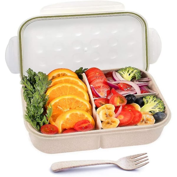 Lunchlåda med 3 Fack Läckagesäker Bentolåda med Bestick Lämplig för Barn & Vuxna