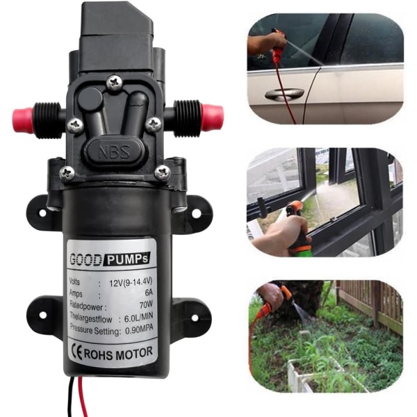 12V DC 70W Membranpumpe Selvsugende Vandpumpe Sprøjte Elektrisk, til Have Bilvask Caravan/Båd/Marine Båd RV Camper