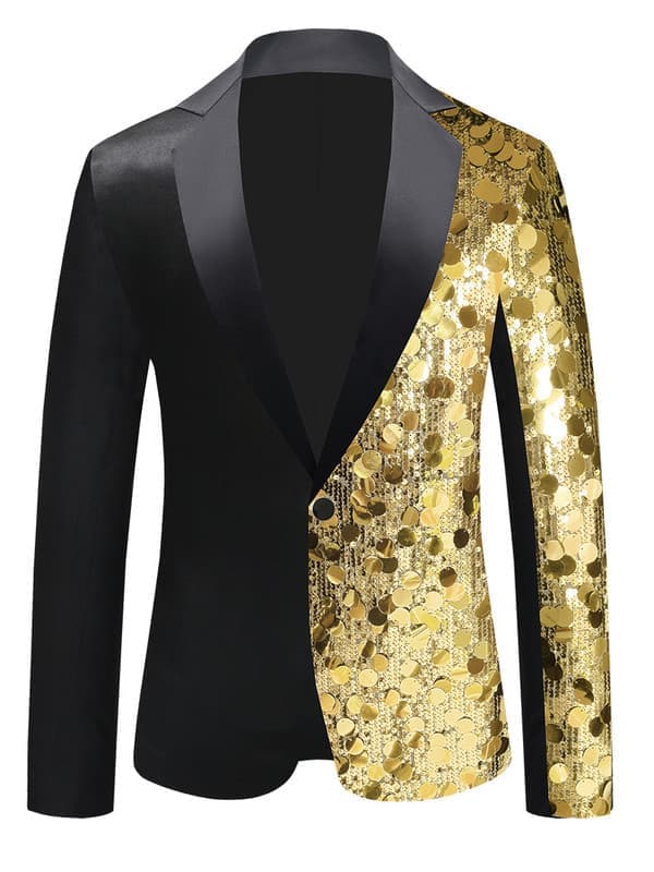 Men's Sequin Blazer, One Button Slim Fit Sequin Jacket Gold Gold 40 Gold 40