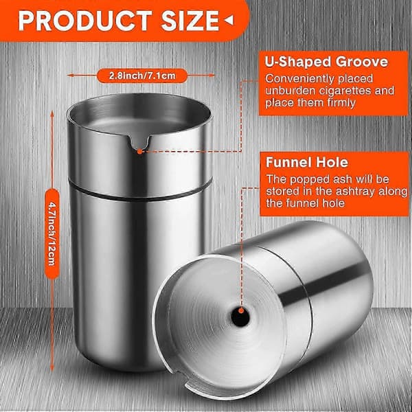 Car Ashtray with Lid 2 Pieces Stainless Steel Ashtray Automatically Extinguished Cup Holder Ashtray