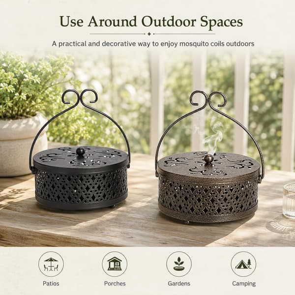 Two-pack mosquito coils with handle, portable retro-style incense burners, suitable for both indoor and outdoor use