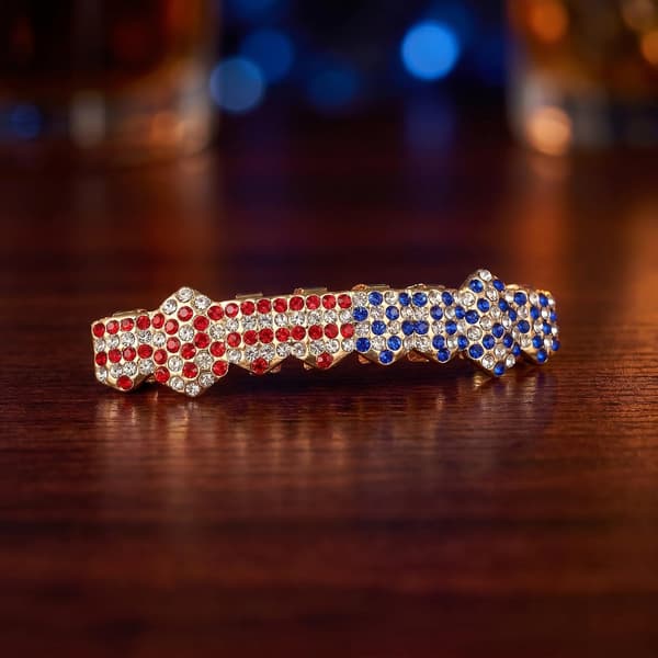 Rhinestone US Flag Tannhette for voksne Hip Hop Smykker