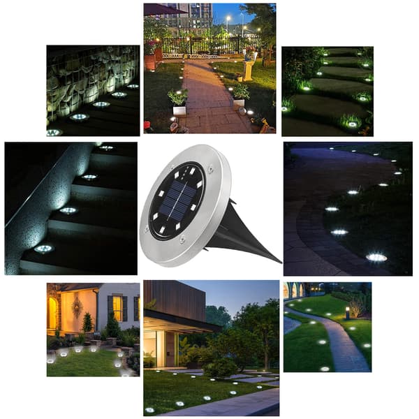 Solcellelamper Utendørs, [12 stk] Solcellelampe Hage Hvit, 8 LED Vanntett IP55 Utendørs Solcellebelysning Innfelt Belysning for Stier Plen