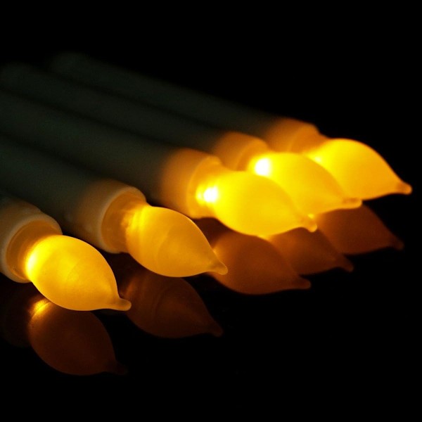 12 Flammelose Spidse Lys med Flimrende Elfenbensfarvet LED-Lys til Bryllup, Fest, Jul, Ravfarvet Lys, Batteridrevet Spidse Lys