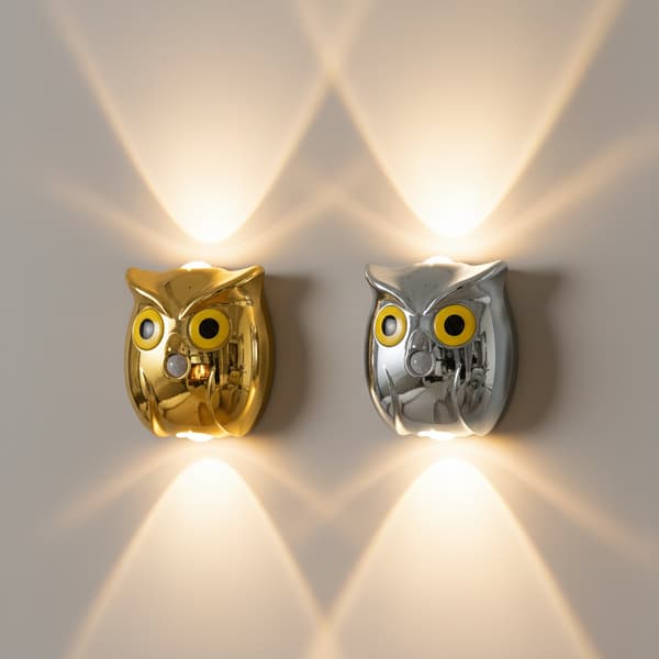 Owl Wall Lamp - Magnetic Base Dimmable LED Night Light (1pc)*Light wood grain* Light wood grain