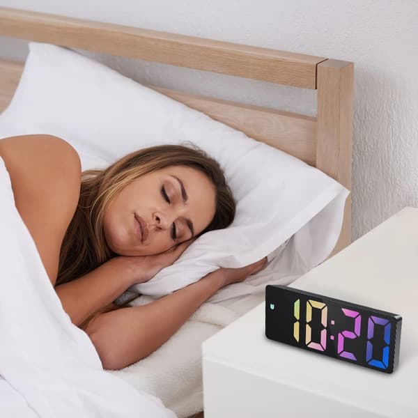 Upgraded Digital Alarm Clock, LED Clock for Bedroom, Electronic Desk Clock with Temperature Display, Adjustable Brightness, Voice Control