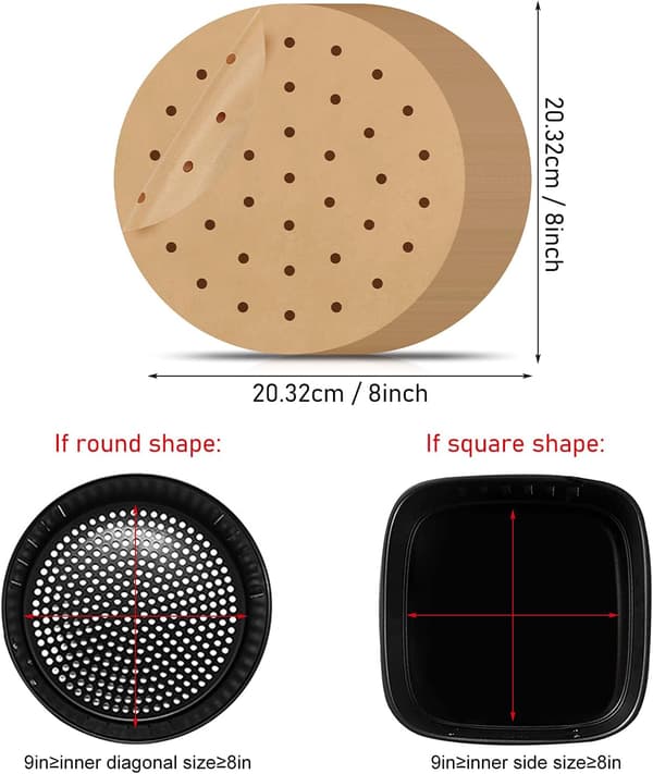 100 ark 20 cm perforeret bagepapir til frituregryde, dampkoger, non-stick bagepapir
