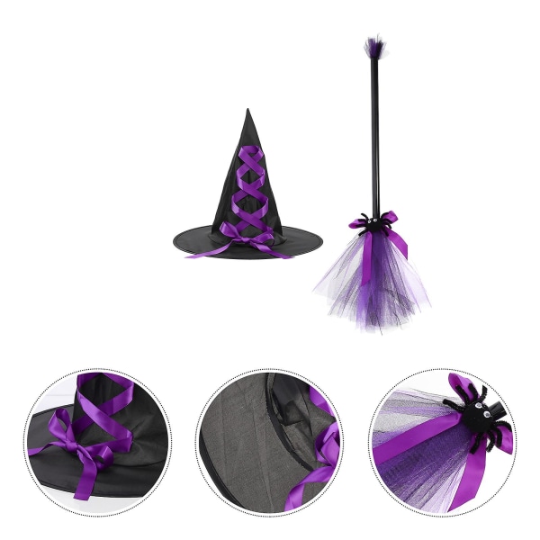 1 Sæt Eksklusivt Halloween Heks Hat Kostesæt Unikt Maskerade Troldmand Hat Lilla 60x25cm Purple 60x25cm