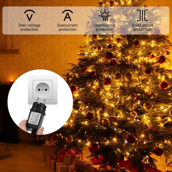 Julebelysning, strømforsyning, transformer, 31V, 6W, LED lavspændingstransformer med 9 tilstande, timerfunktion, slukning, IP44 vandtæt, til