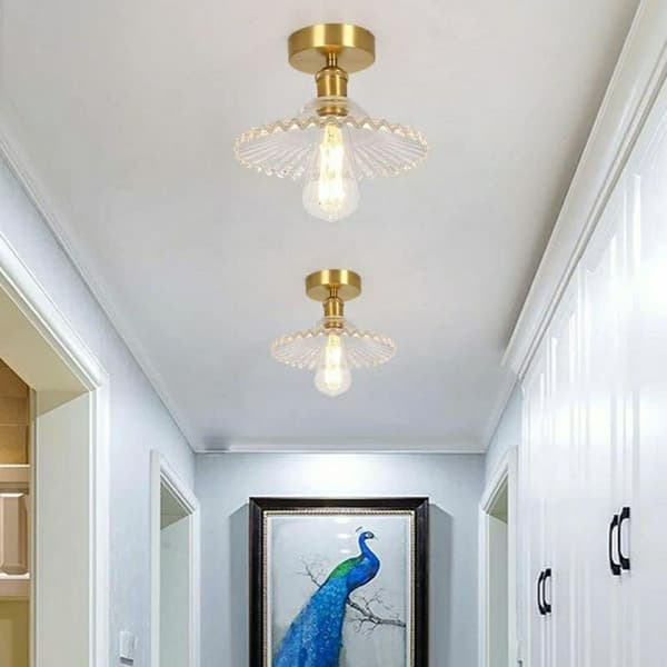 Ceiling lamp with glass lamp, close to the ceiling, modern design, clear