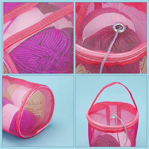 2 stk Tomme Mesh Garnposer, Bærbar Strikpose Opbevaringsæsker Toteposer Hæklet Tråd Sytilbehør (Fuchsia og Lilla)