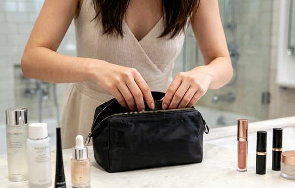 pc Small Compact Foldable Toiletry Bag, Makeup Bag, Cosmetic Pouch Japanese Style (Black)