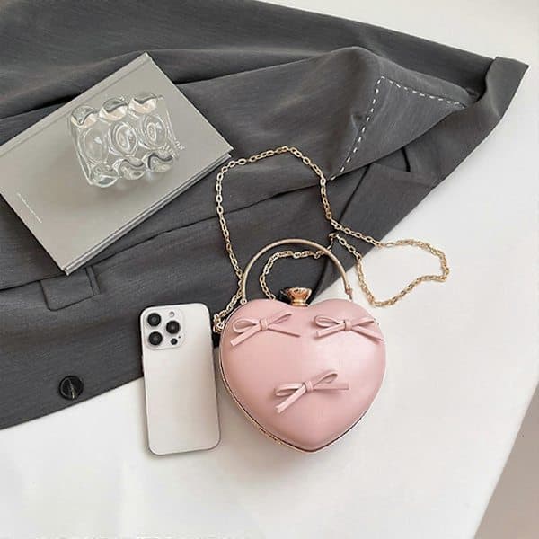 Exquisite Heart-shaped Evening Bag PU Handbag Bow Shoulder Bag Suitable for All Occasions Ample Space PP P P