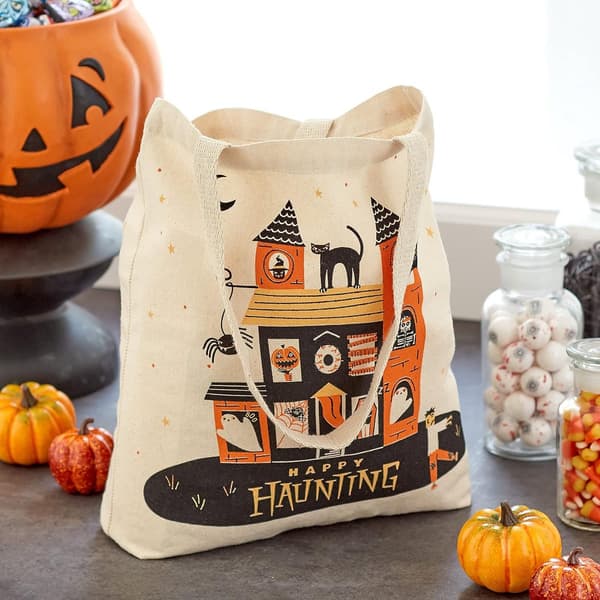 1 stk 13\" stor Halloween mulepose (Happy Haunting Haunted House) genanvendelig mulepose til trick-or-treating, indkøb og mere - mulepose