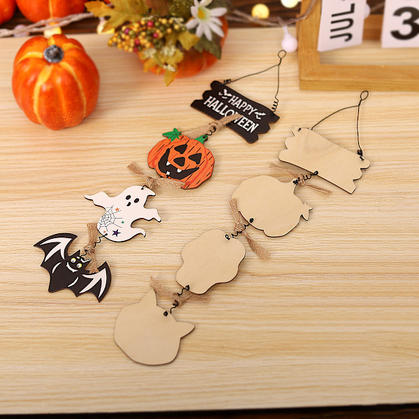 2 stk Halloween Henge Skilt i Tre, Sikker Tredekorasjon Ornamenter, Gresskar Spøkelse Dørhengende Dekor Hjem Ornament