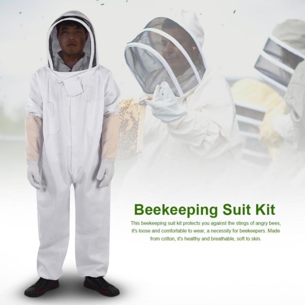 Biavlerdragt Professionelt anti-bibeskyttelsesudstyr med lange handsker og slørhætte til biavlerbiavler - Hvid (XL)