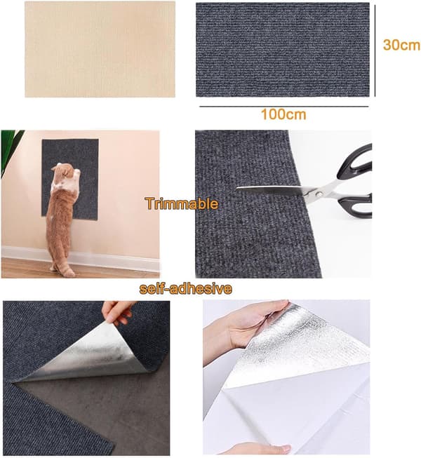 DIY Climbing Cat Scratch Board, Cat Scratch Mat, Scratch Mat, Cat Furniture Protector, Trimmable Self-Adhesive (Dark Grey, 30x100cm)