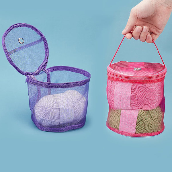 2 stk Tomme Mesh Garnposer, Bærbar Strikpose Opbevaringsæsker Toteposer Hæklet Tråd Sytilbehør (Fuchsia og Lilla)