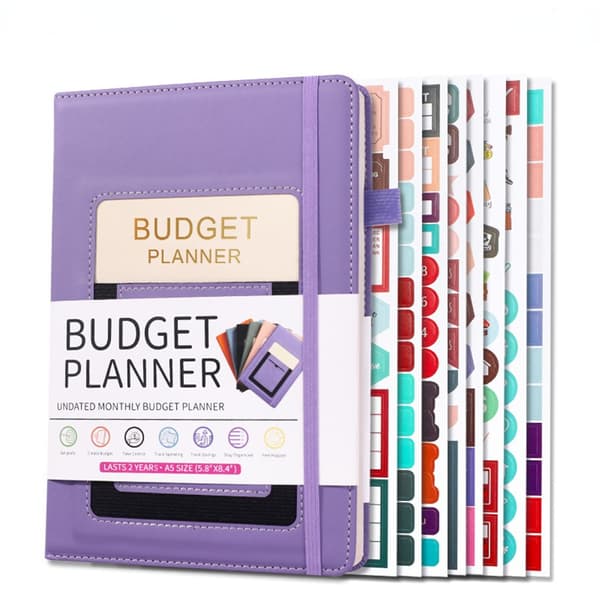 Budget Planner & Expense Tracker Notebook - 12 Month Undated Financial Organizer with Pockets, Purple Purple