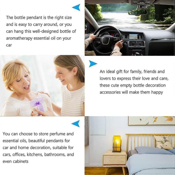 10-pack Car Hanging Diffuser Glass Perfume Bottles Empty Air Freshener Diffuser Bottle Pendant Oil Perfume Aromatherapy Bottle Ornaments Decor (Round)