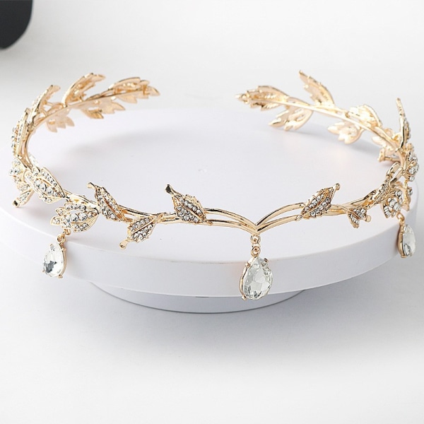 Krystalblad Bryllups Diadem Pandebånd Brud Brudesvend Panderem Rhinestone Bryllups Tiara Krone (Guld)