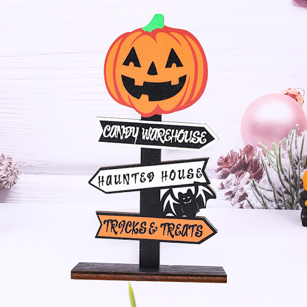 2 stk Halloween Dekorationer Halloween Borddekorationer Træ Midtpunkt Skilte Spooky Trick or Treat Bord Topper