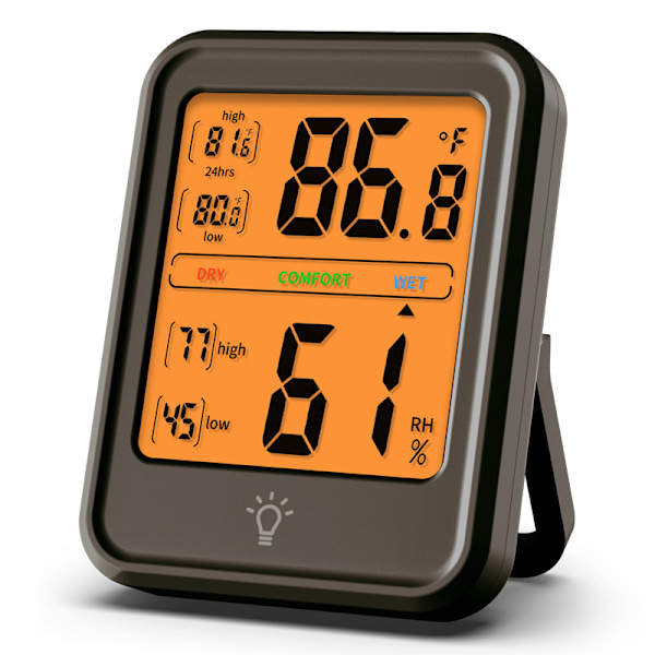 Digital Termometer Hygrometer (Sort), Indendørs Luftfugtighedsmåler med Baggrundsbelysning og Stor LCD-Skærm, ℃ og ℉ Skift,