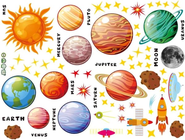 Rymdplaneter Väggdekaler Solsystem Planeter Väggdekal Kosmisk Planet Väggdekor för Barn Babyrum Barnkammare Vardagsrum