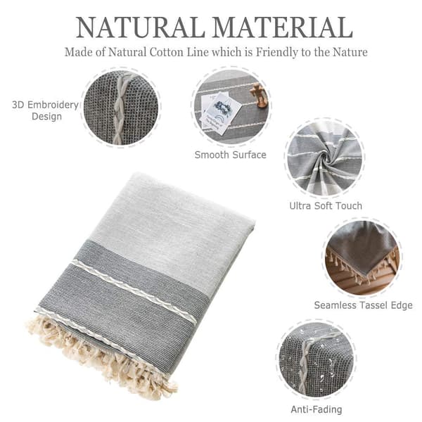 Simple Modern Stripes Tablecloth Tassel Tablecloth Cotton Linen Elegant Tablecloth Washable Tablecloth (Grey Stripes, Rectangular/Oval, 140x180cm) 55×170inch 55×170inch