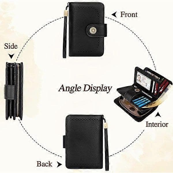 Women's Leather Wallets, Medium RFID Blocking Wallet, Foldable Compact Women's Wallet with Pocket, Girls' Multi-Compartment Wallet