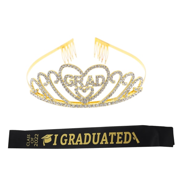 1 sæt Graduation Sash Crown Hovedbeklædning Fest Skulderbælte Krone Kostume Tilbehør Sort 160X9.5CM Black 160X9.5CM